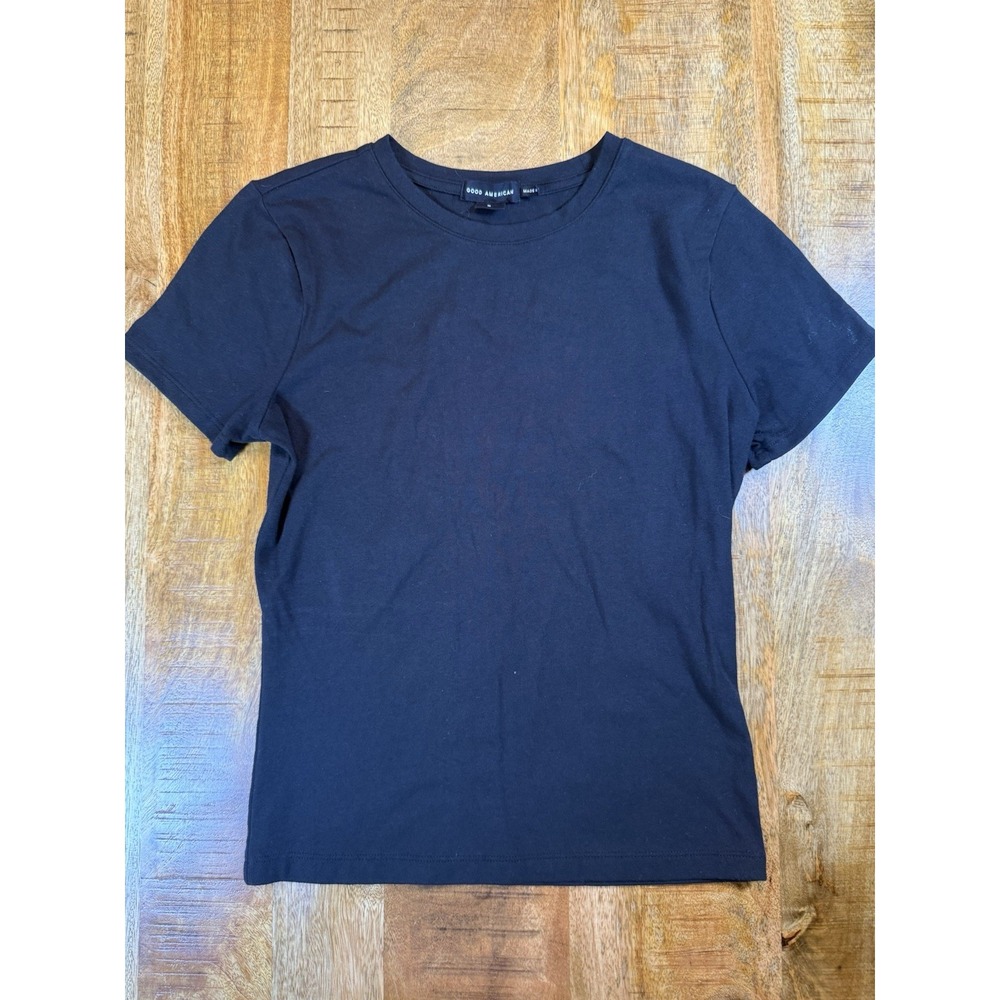 Good American Super Stretch Baby Tee S Black Cotton Fitted Cropped T-Shirt